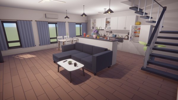 Low Poly House Interior and Exterior 3D model