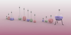 3D Set of chemistry flasks