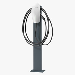 3D Pedestal Mounted EV Charging Station Tesla White