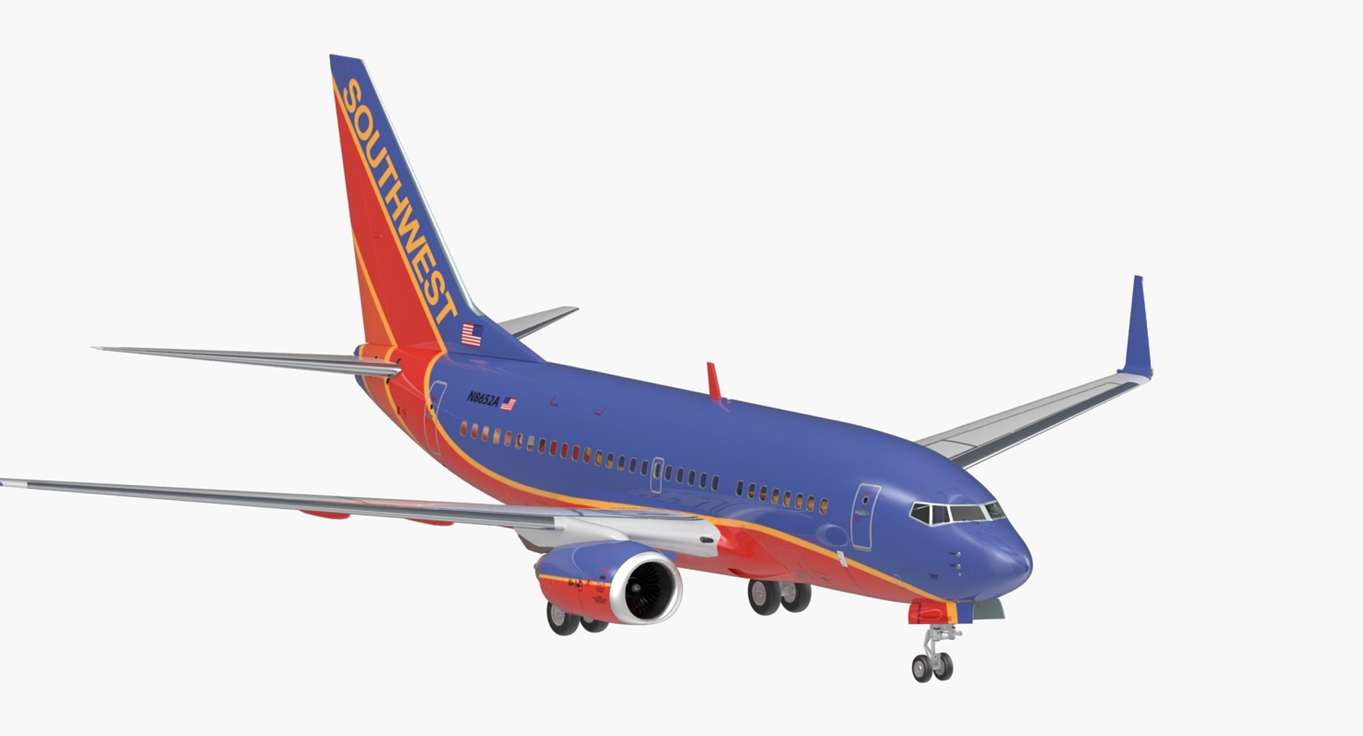 Boeing 737-600 Southwest Airlines Rigged 3D Model 3D model preview