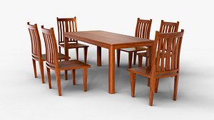 3D Elegant 6 Seater Wooden Dining Table Set with Classic Chair