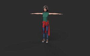 Beautiful Stylized Modern look Female character model Low-poly 3D model
