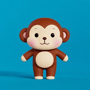 Monkey Cartoon Character Chibi Kawaii Low-poly 3D model