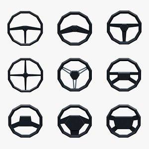Pack of 9 Type Car Steering Wheels Low-poly 3D model