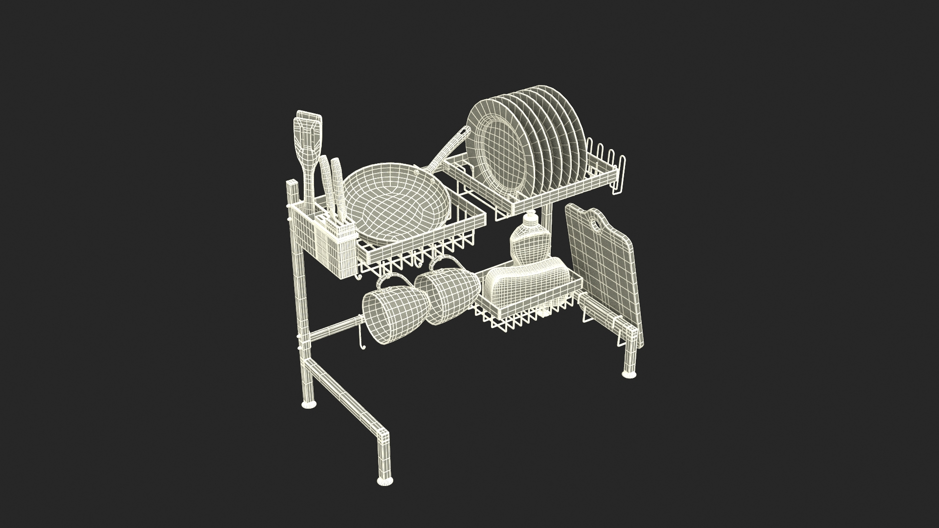 Over Sink Dish Drying Metal Rack With Kitchenware 3D Model - TurboSquid ...