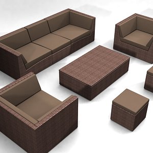 woven furniture set sofa armchair 3d model