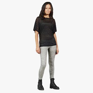 3D Woman in White Legging Posing Remastered