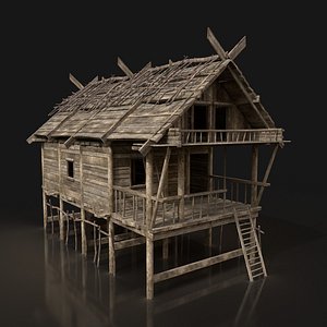 3D model NEXTGEN TRIBAL JUNGLE PRIMAL HUT HOUSE REED TREE SURVIVAL VR / AR  / low-poly