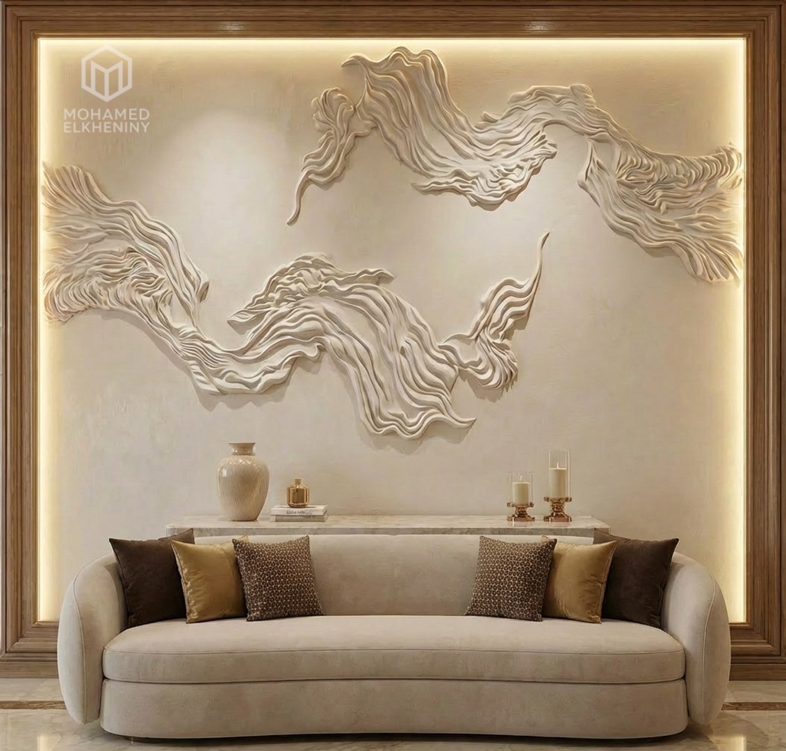 3D Modern Wavy Relief Panel Wall Decor Set STL Mural CNC 377 Model ...