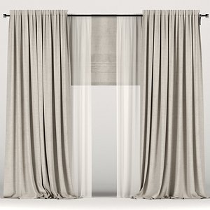curtains beige tulle 3D model