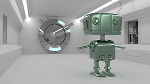 white sci-fi corridor robot 3D