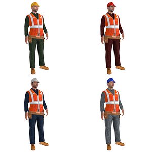 3d pack rigged worker biped man