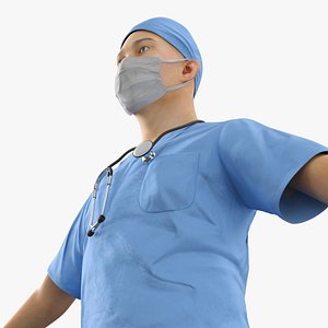 Medical Staff Character T Pose Blue 3D model
