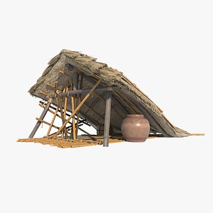 3D Asian ancient architecture thatched hut model
