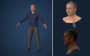Man Head and Full body Rigged Models -- FK Rig -- 3 Skin Textures -- Indian Arab African Black Brown