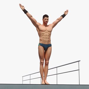 3D Male Diver Platform Animated HQ Standard License model