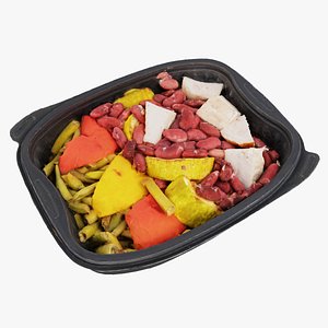 Poke bowl lunch box with tomatoes potatoes meat beans asparagus