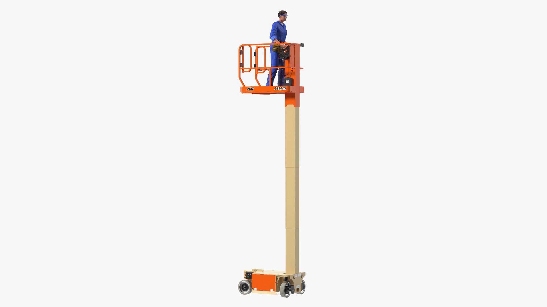 Electrician Worker with JLG 1230ES Vertical Mast Lift Rigged for Cinema 4D 3D model preview