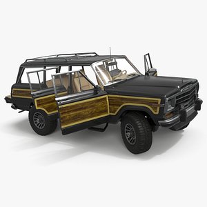 Jeep Grand Wagoneer SUV 1980s Black Rigged for Cinema 4D 3D model