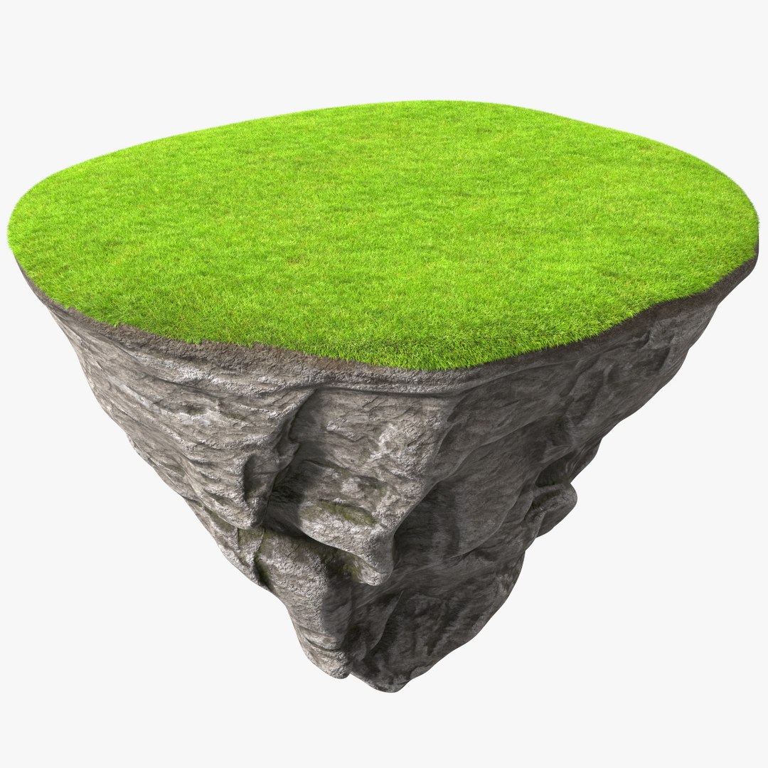 Rock Round Cross Section with Green Grass Fur 3D model preview