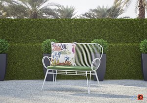 Scroll White Metal Outdoor Bench