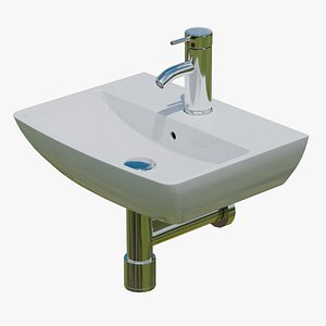 3D model Modern Bathroom Wash Basin with Chrome Faucet