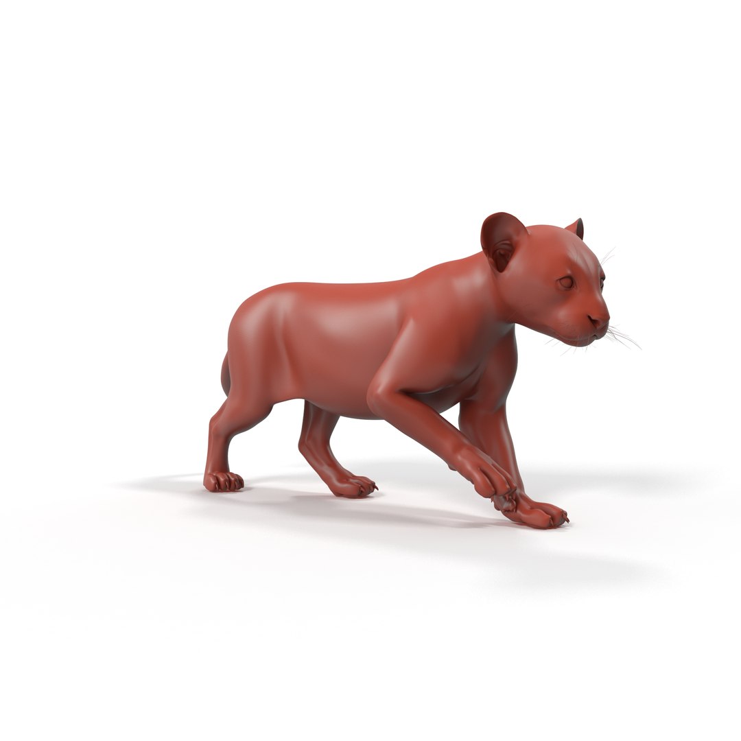 Panther Cub Wary Pose for 3D Print 3D model preview