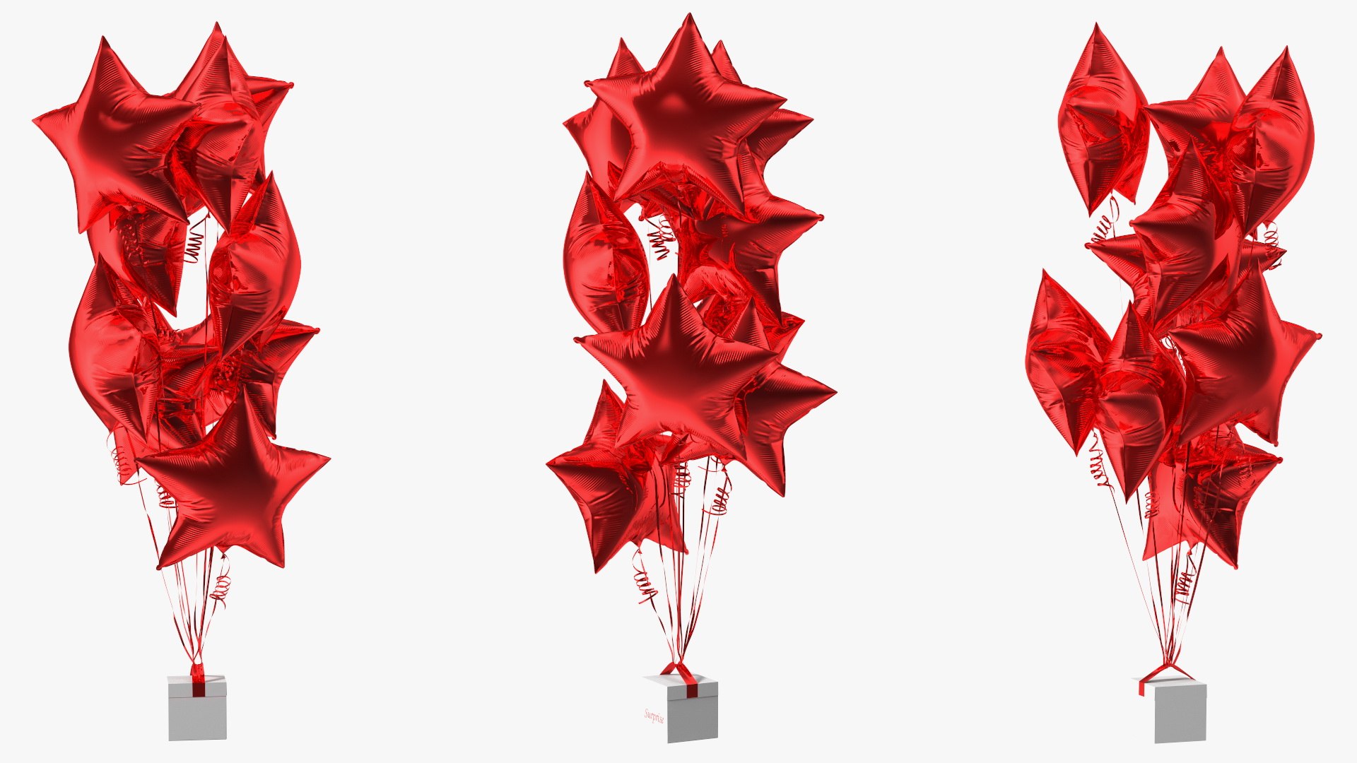 Star Shaped Red Balloons Tied to Gift Box 3D model - TurboSquid 1815190