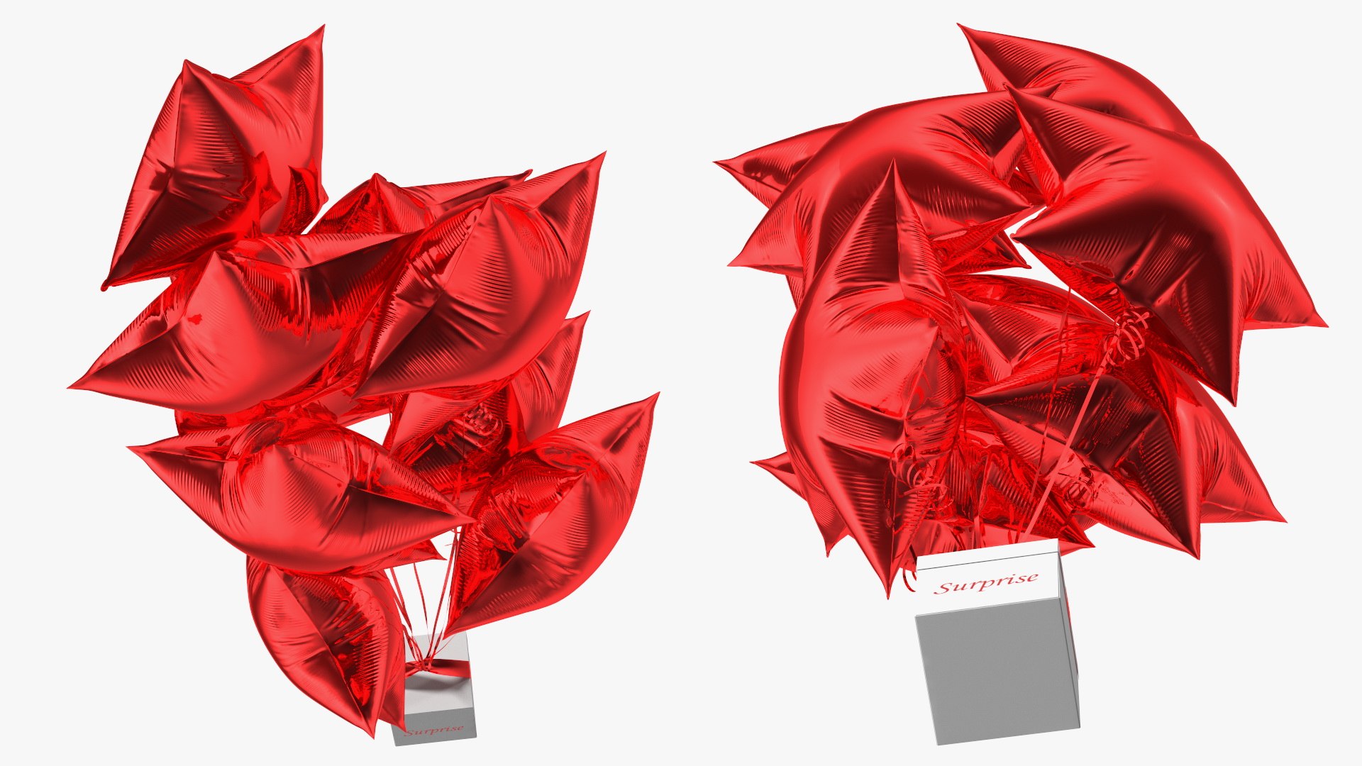 Star Shaped Red Balloons Tied to Gift Box 3D model - TurboSquid 1815190