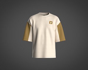 Mens t-shirt with cut and sew detailing sleeve with rib 3D model