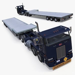 3D Peterbilt Truck with Flatbed Semi Trailer