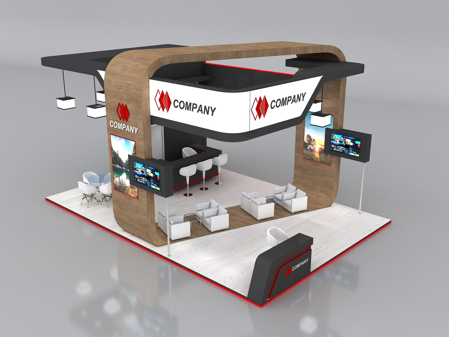 Exhibition Stand Booth Stall 8x7m Height 500cm 4 Side Open 3D ...