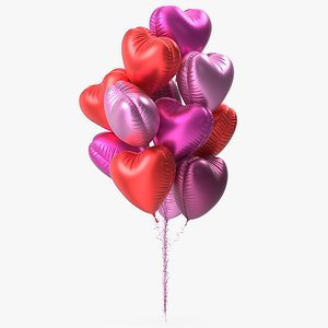 Red and Pink Heart Foil Balloons 3D model
