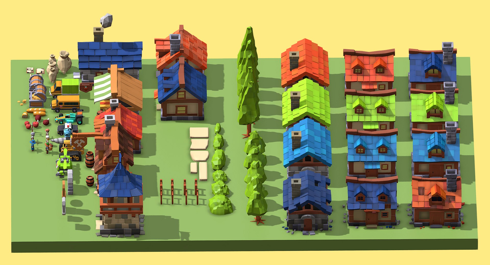 3D Complete Low Poly Village Set Houses Props And Environment Pack Low ...