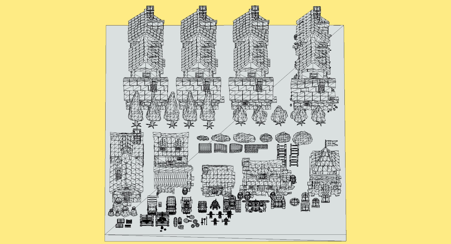 3D Complete Low Poly Village Set Houses Props And Environment Pack Low ...
