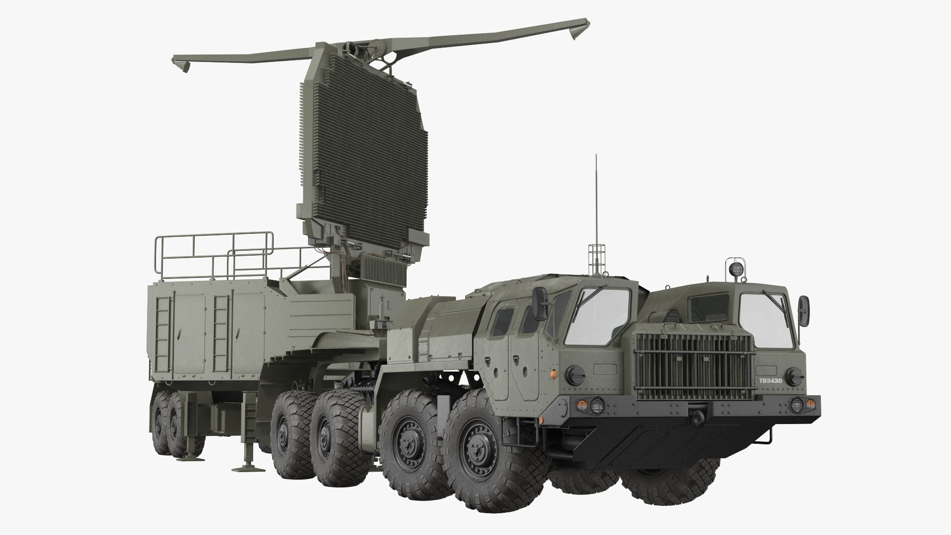 MAZ 74106 with 64N6 Big Bird Radar Green Rigged 3D model preview
