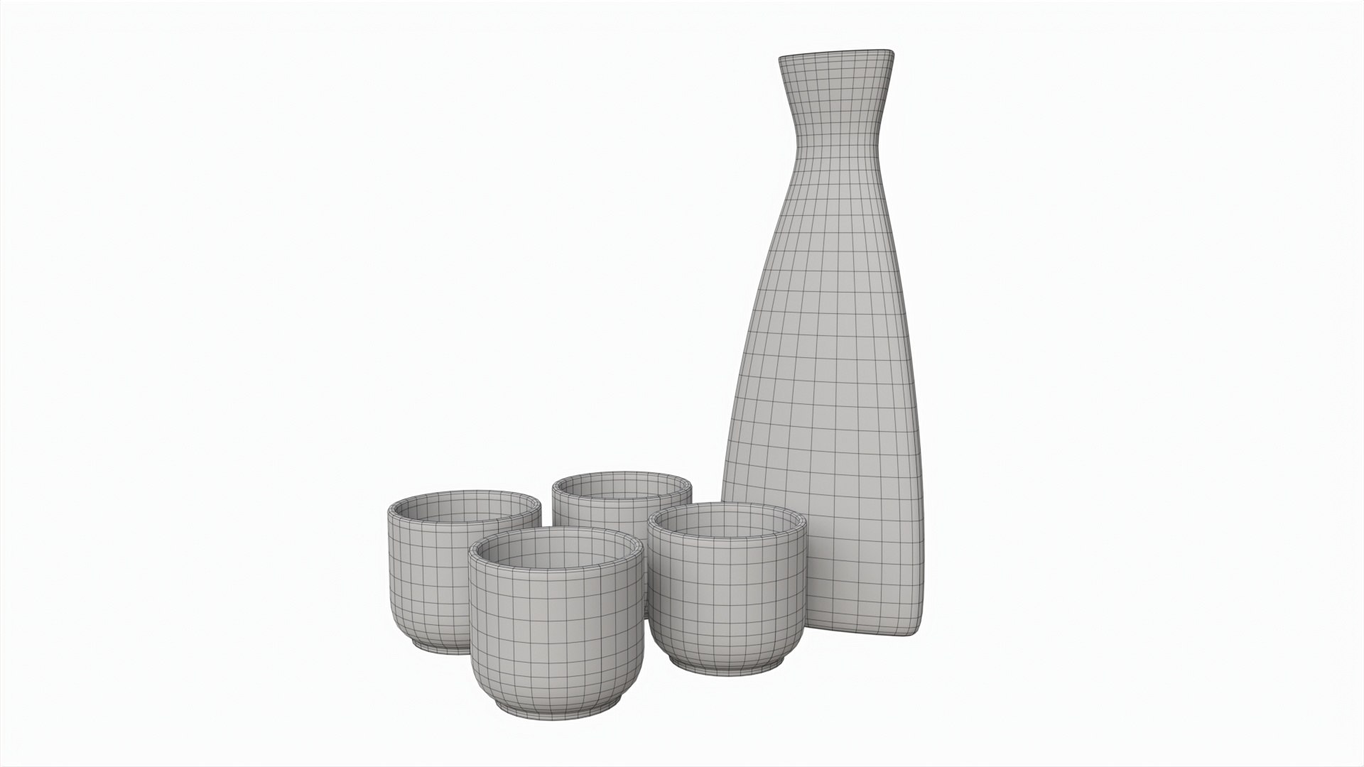 Set Sake Giapponese In Ceramica - 1 Bottiglia Da 180ml E 4 Tazze Da 20ml, Design Ondulato - Foto 3