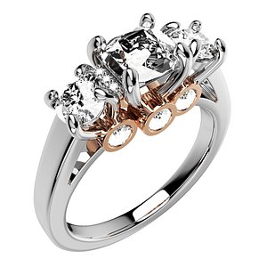 3D Cushion Side Round Diamonds Trilogy Ring Taper Shank-TCSRD-TP 3D Print Model model