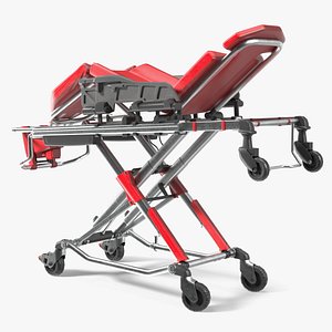 Folding Ambulance Stretcher Black Red Rigged for Cinema 4D