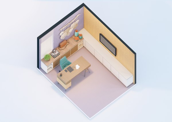 modelo 3d Axonometric view of a Bohemian style study room - TurboSquid ...