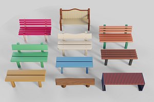 Cartoon Benches Collection 3D model