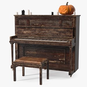Old Piano with Spooky Pumpkin and Candles model