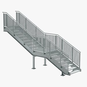Industrial urban metal stairs with two sections set 03 model