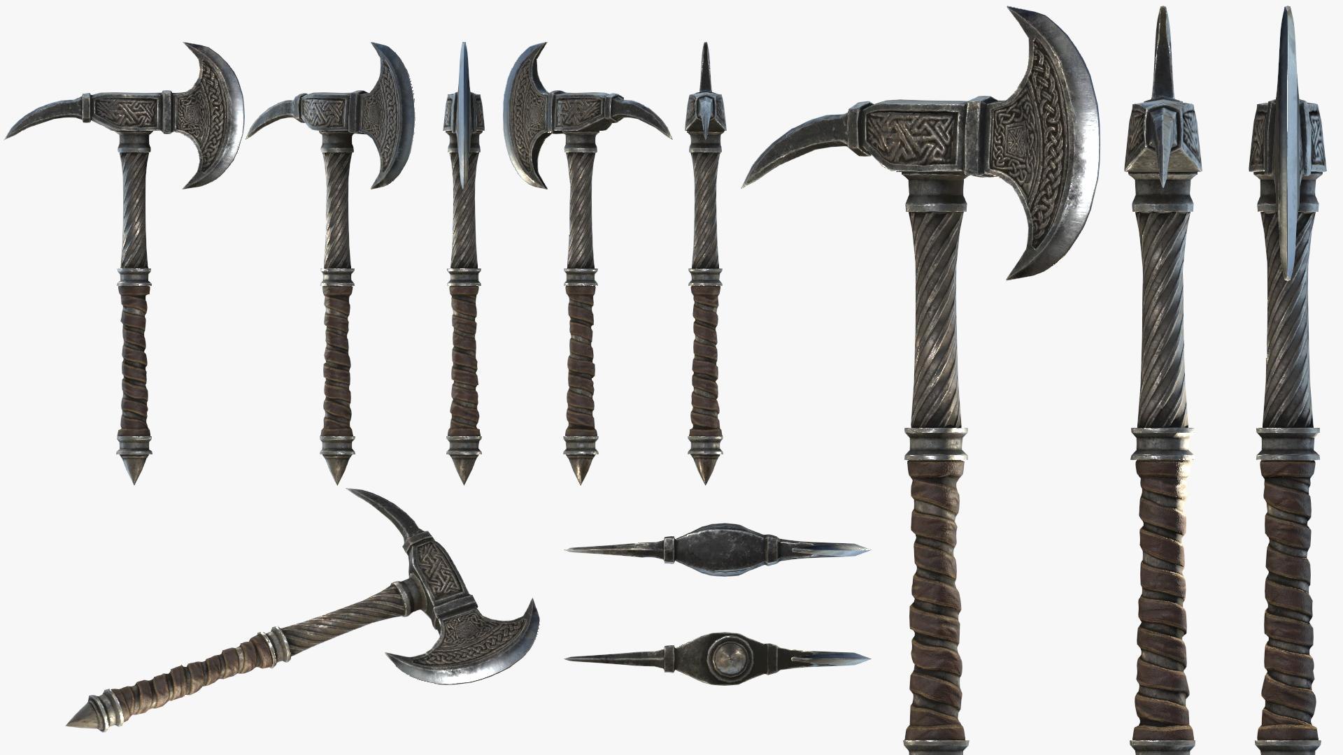 3D Fantasy Axe RPG Alpenstock Hammer-Axe Battle-axe Boarding Broadaxe Danish Felling Francisca Great-axe Hooked Hurlbat Labrys Mattock Ono Parashu Pickaxe Sagaris Shepherd's Splitting Maul Tomahawk Throwing Ax War Axe Collection model https://p.turbosquid.com/ts-thumb/De/iETXc5/17/ts_urp_custom..._06.09.2023_233614/jpg/1694016859/1920x1080/fit_q87/c6acd7b446dcc5d98e99946003f4be29950c379c/ts_urp_custom..._06.09.2023_233614.jpg