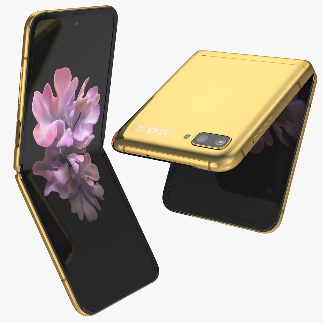 Samsung Galaxy Z Flip Mirror Gold Animated for Maya 3D model preview