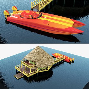 Performance Powerboat with Overwater Bungalow