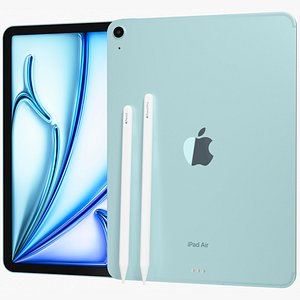 Apple iPad Air 11 2024 6th gen WiFi and Cellular with Pencils Blue 3D model