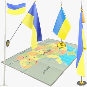 Ukrainian Flags and Map Collection V2 3D model