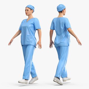 Emergency Nurse Figure Blood Stains T Pose Blue Fur Rigged for Maya model