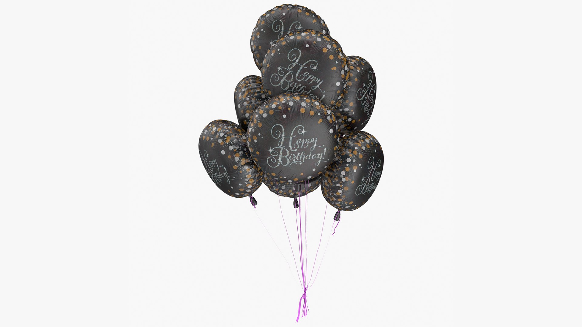 Happy Birthday Balloons Black 3D model preview
